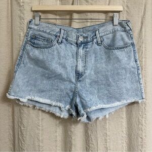 True Religion Colette High Rise Blue Denim Shorts Size 32 Light Wash Cut Off